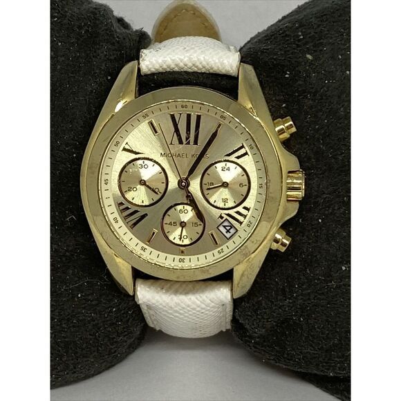 Michael Kors MK5973 Women's White Leather Analog Dial Quartz Wrist Watch XX494 - Picture 1 of 12